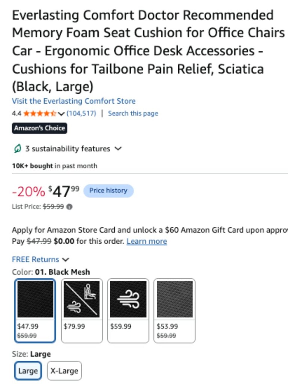 Everlasting Comfort Doctor Recommended Memory Foam Seat Cushion for Office Chair - Picture 2 of 2